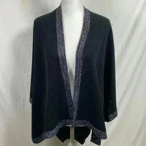Collection Eighteen Black Shawl Cape with Silver Trim. One Size Fits All.